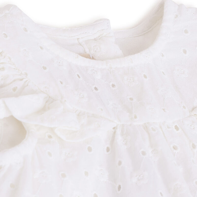 Girls White Solid Short Sleeve Rompers image number 2